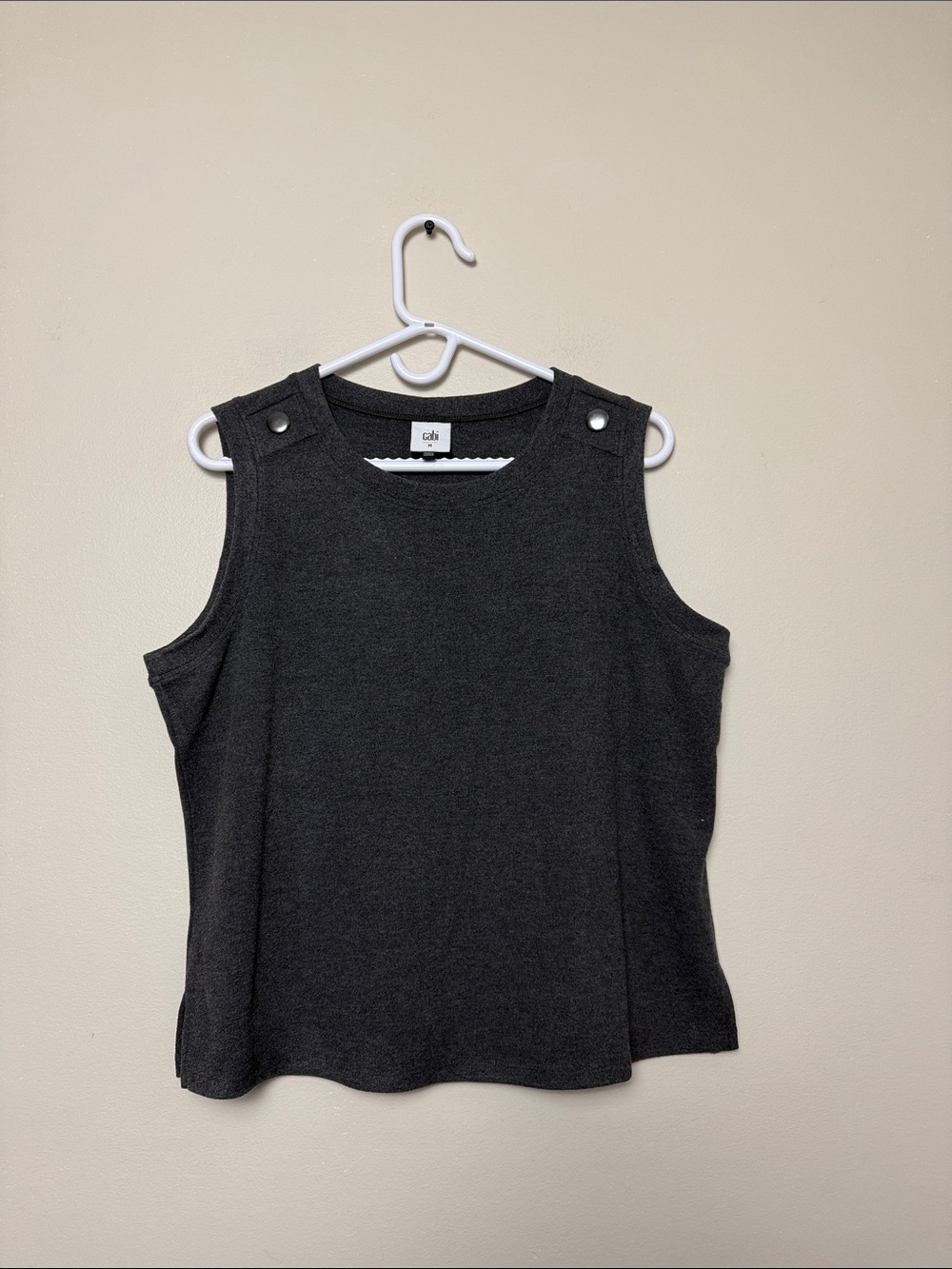 CAbi Charcoal Button-Shoulder Knit Tank size M